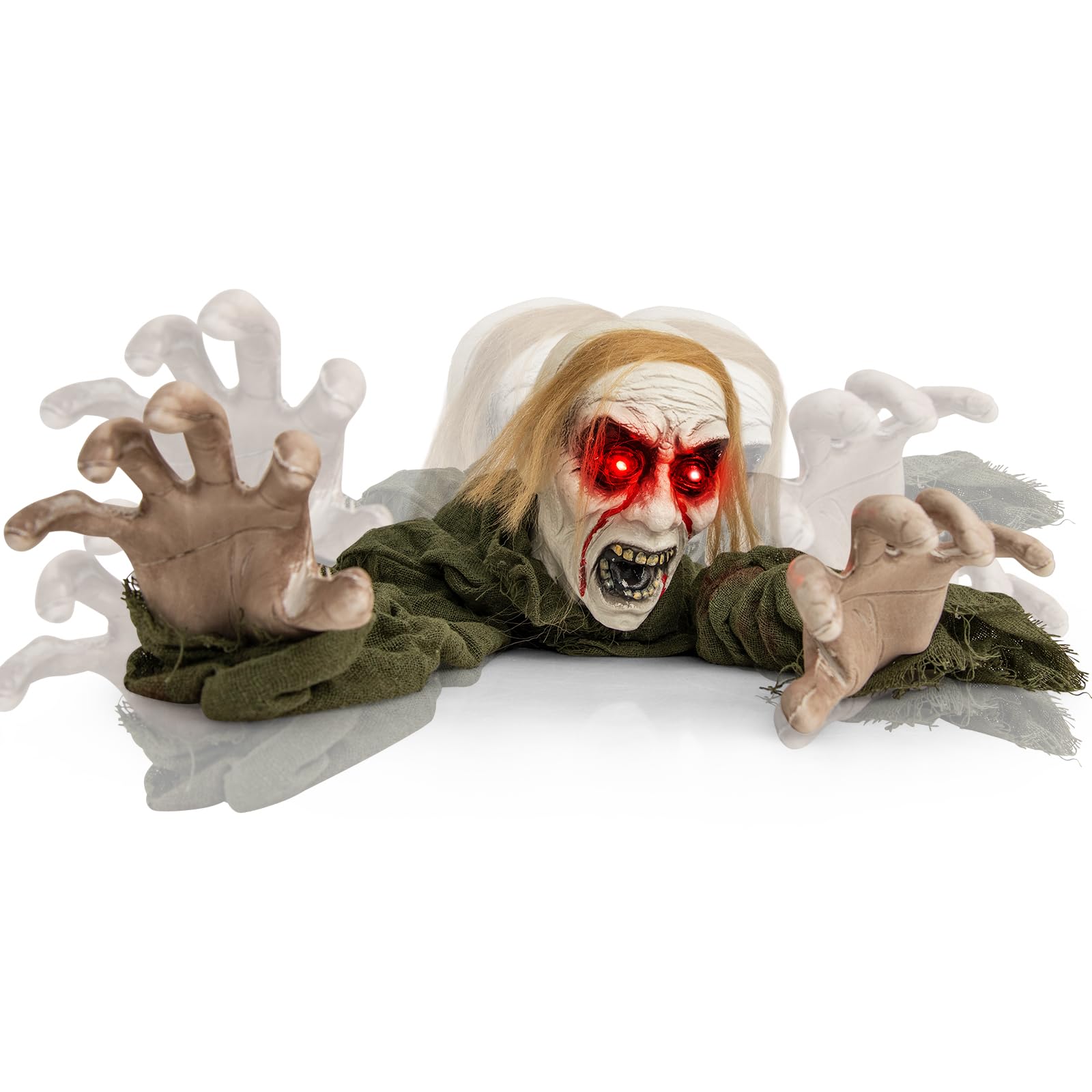 Tangkula Halloween Zombie animé brise-sol, zombie rampant à activation vocale avec yeux lumineux et sons effrayants